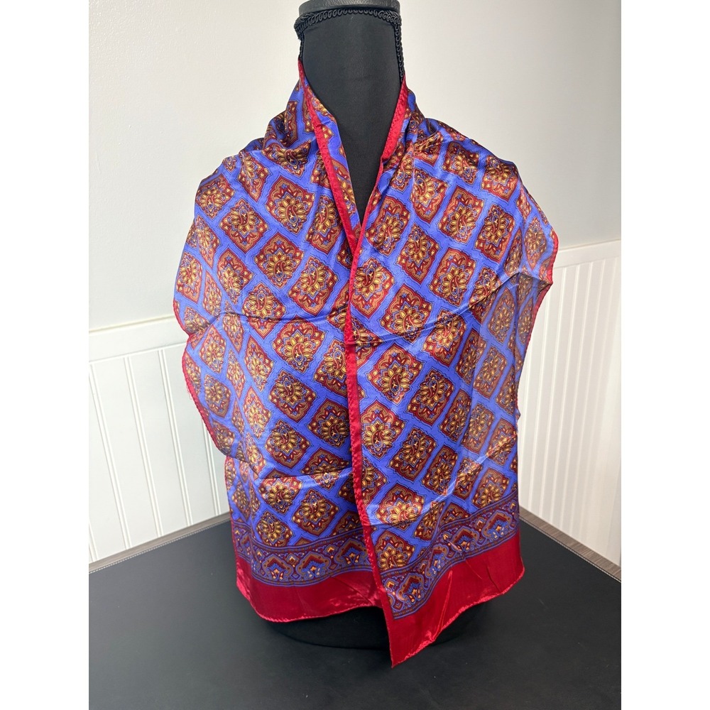 The Specialty House Vintage Silk Scarf Blue Red Paisley Medallion Japan 50x11